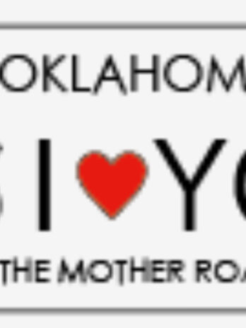 OFFICIAL ROUTE 66 TRADING PINS – Oklahoma Route 66 License Plates – White – I(HEART)YOU